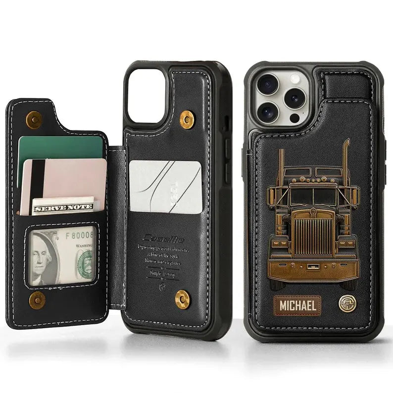 Truck Driver - Personalized Trucker Wallet Phone Case, Customized Wallet Phone Case, Truck Driver Appreciation, Christmas Gift Freightliner