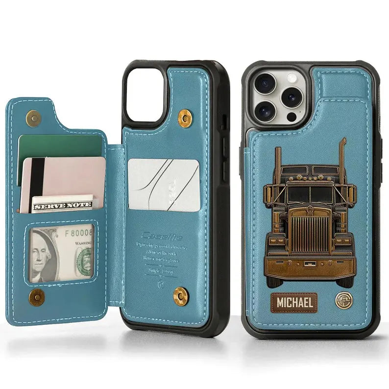 Truck Driver - Personalized Trucker Wallet Phone Case, Customized Wallet Phone Case, Truck Driver Appreciation, Christmas Gift Freightliner