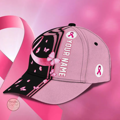 Personalized Pink Ribbon Baseball Cap: Breast Cancer Awareness Butterfly Hat