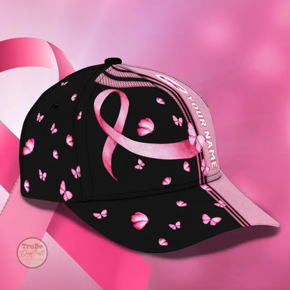 Personalized Pink Ribbon Baseball Cap: Breast Cancer Awareness Butterfly Hat