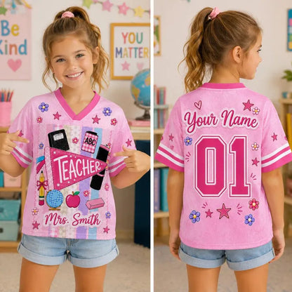 Personalized Teacher Baseball Jersey, Custom Teacher Name Shirt, Pink Teacher Jersey, Back to School Gift, Cute Teacher Apparel Tee