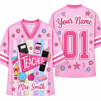 Personalized Teacher Baseball Jersey, Custom Teacher Name Shirt, Pink Teacher Jersey, Back to School Gift, Cute Teacher Apparel Tee