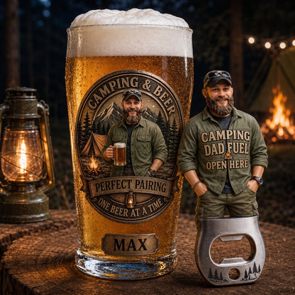 Personalized Camping Dad Beer Pint Glass – Custom Camping & Beer Gift for Dad