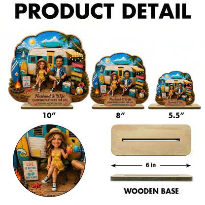 Couple Summer Vacation Beach Camping - Personalized Wood Sign - Gift For Couple, Campers, Outdoor Campsite Decor