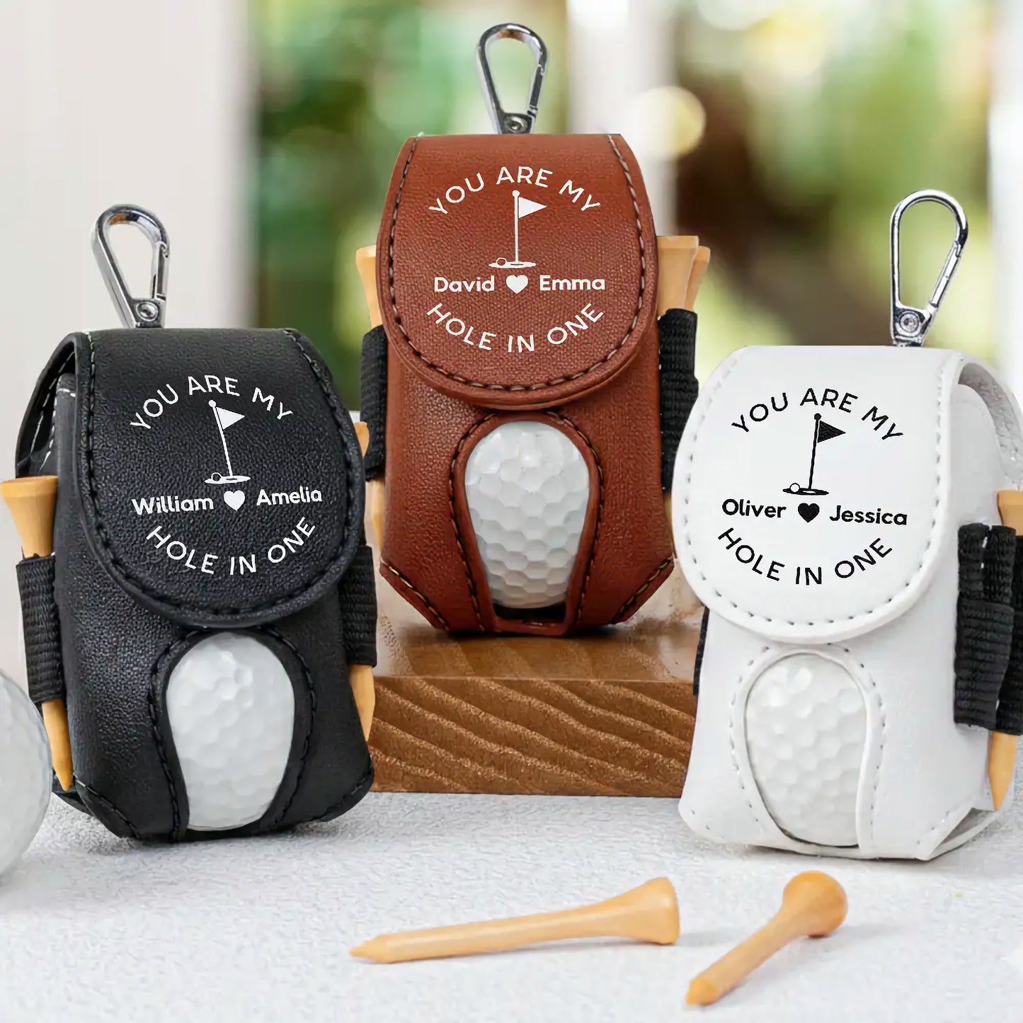 You Are My Hole In One - Personalized Leather Golf Ball Holder