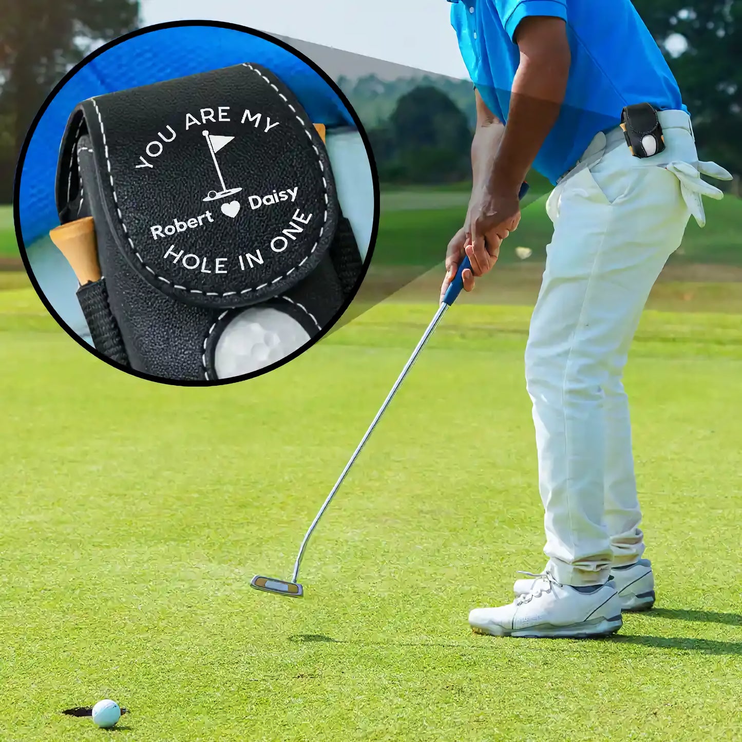 You Are My Hole In One - Personalized Leather Golf Ball Holder