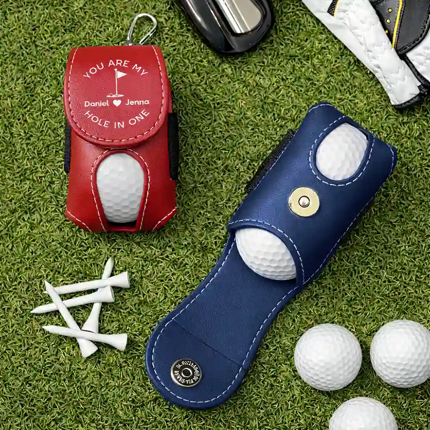 You Are My Hole In One - Personalized Leather Golf Ball Holder