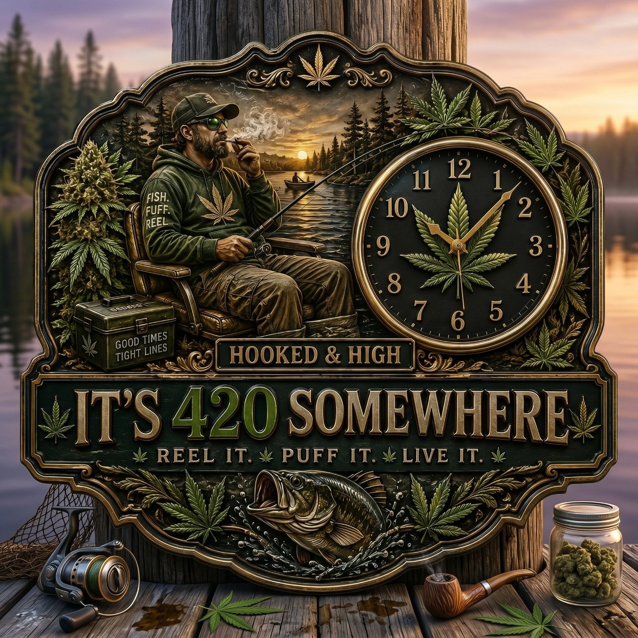 Any Photo It's 420 Here - Personalized Fishing Acrylic Wall Clock