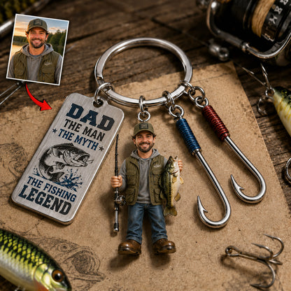 Personalized Fishing Dad Keychain With Charms - Custom Photo Father's Day Gift For Fisherman