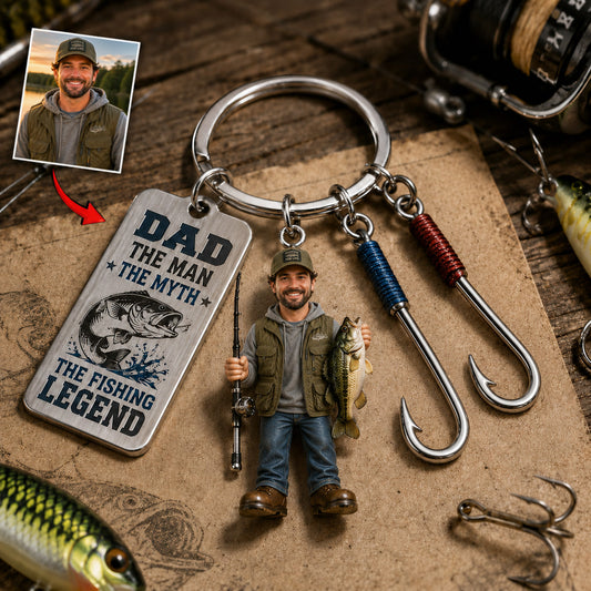 Personalized Fishing Dad Keychain With Charms - Custom Photo Father's Day Gift For Fisherman