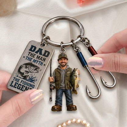 Personalized Fishing Dad Keychain With Charms - Custom Photo Father's Day Gift For Fisherman