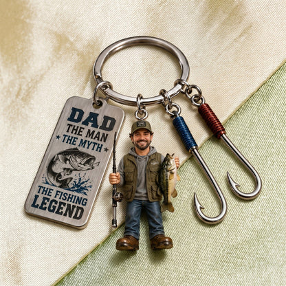 Personalized Fishing Dad Keychain With Charms - Custom Photo Father's Day Gift For Fisherman