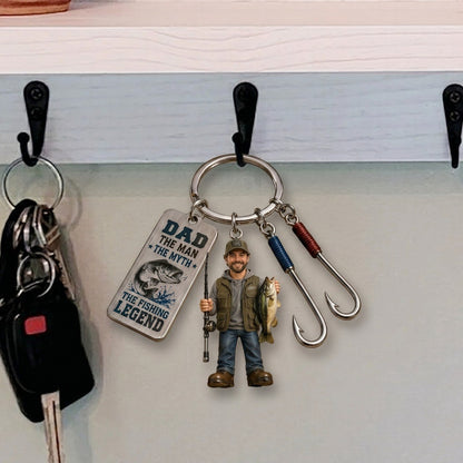 Personalized Fishing Dad Keychain With Charms - Custom Photo Father's Day Gift For Fisherman