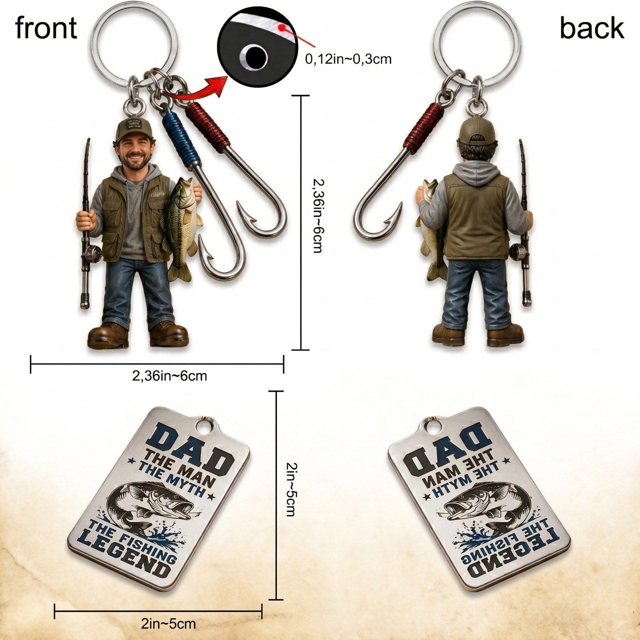 Personalized Fishing Dad Keychain With Charms - Custom Photo Father's Day Gift For Fisherman