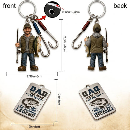 Personalized Fishing Dad Keychain With Charms - Custom Photo Father's Day Gift For Fisherman