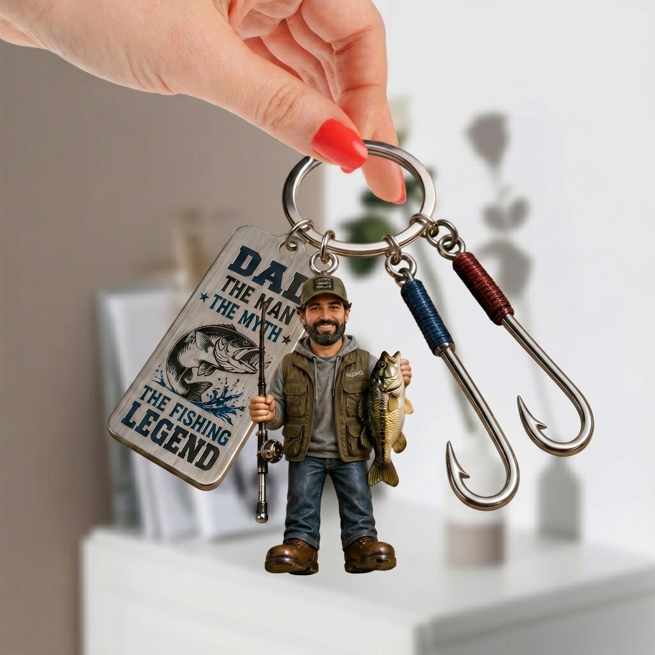 Personalized Fishing Dad Keychain With Charms - Custom Photo Father's Day Gift For Fisherman