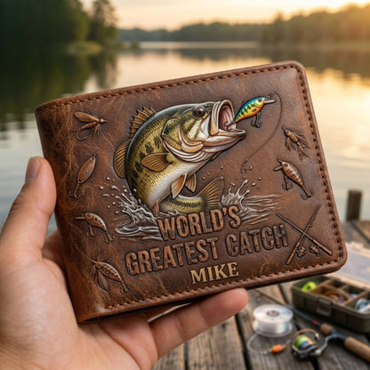 World's Greatest Catch - Personalized Fishing Dad Leather Wallet