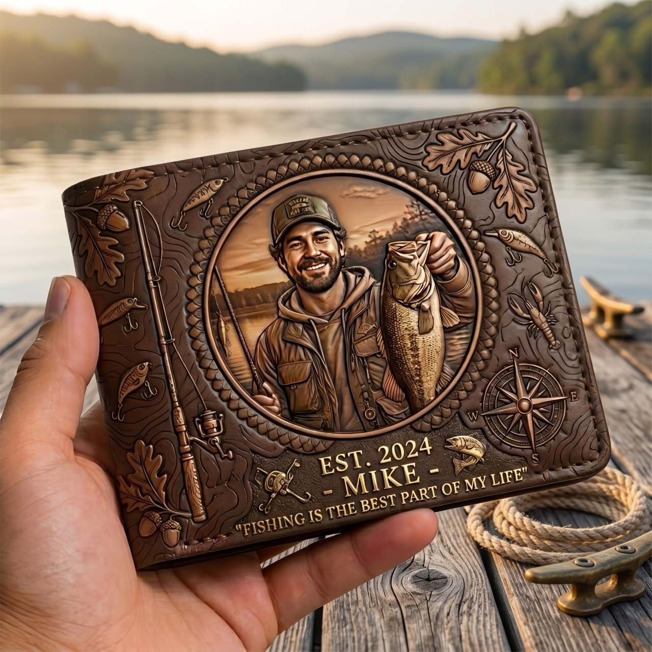 World's Greatest Catch - Personalized Fishing Dad Leather Wallet