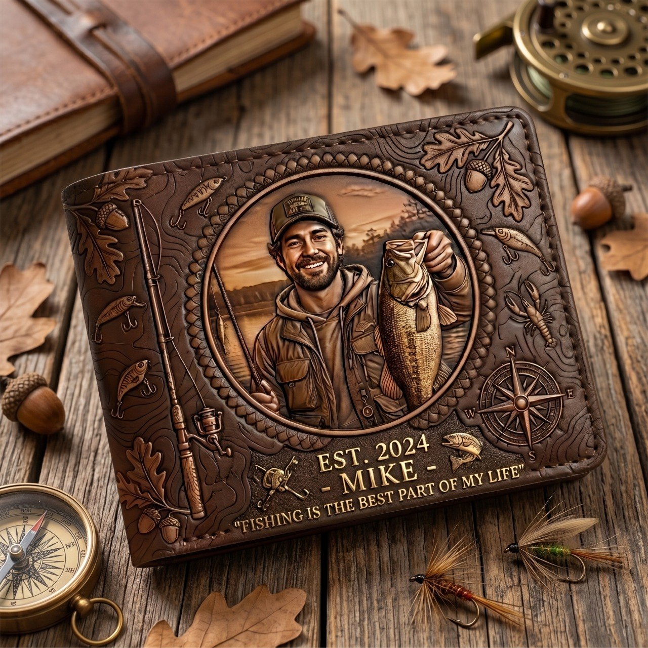 World's Greatest Catch - Personalized Fishing Dad Leather Wallet