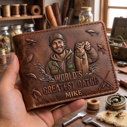 World's Greatest Catch - Personalized Fishing Dad Leather Wallet