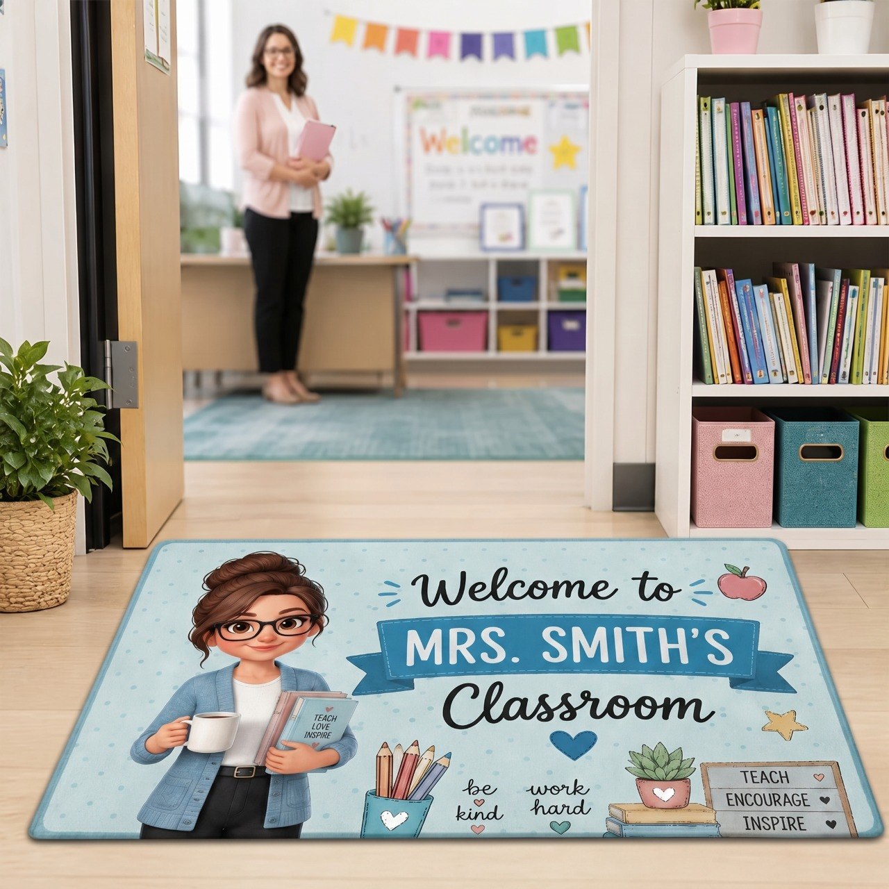 Pennant Vintage Welcome To Teacher Classroom - Personalized Doormat