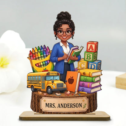 Personalized Teacher Wooden Plaque With Custom Name – Back To School Gift For Teacher, Classroom Desk Decor