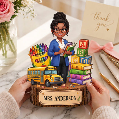 Personalized Teacher Wooden Plaque With Custom Name – Back To School Gift For Teacher, Classroom Desk Decor
