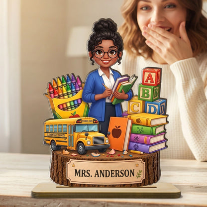 Personalized Teacher Wooden Plaque With Custom Name – Back To School Gift For Teacher, Classroom Desk Decor