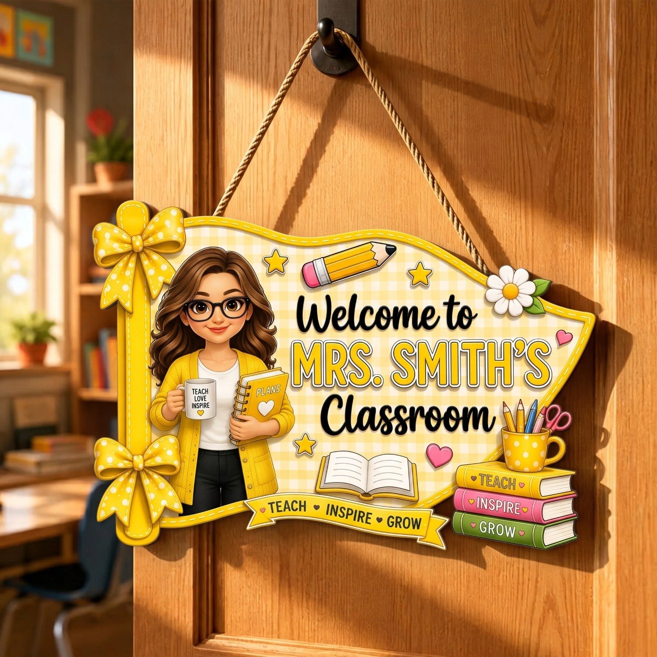 Welcome To Teacher Classroom Pennant Flag Shaped - Personalized Wood Sign