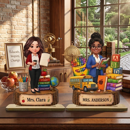 Personalized Teacher Wooden Plaque With Custom Name – Back To School Gift For Teacher, Classroom Desk Decor