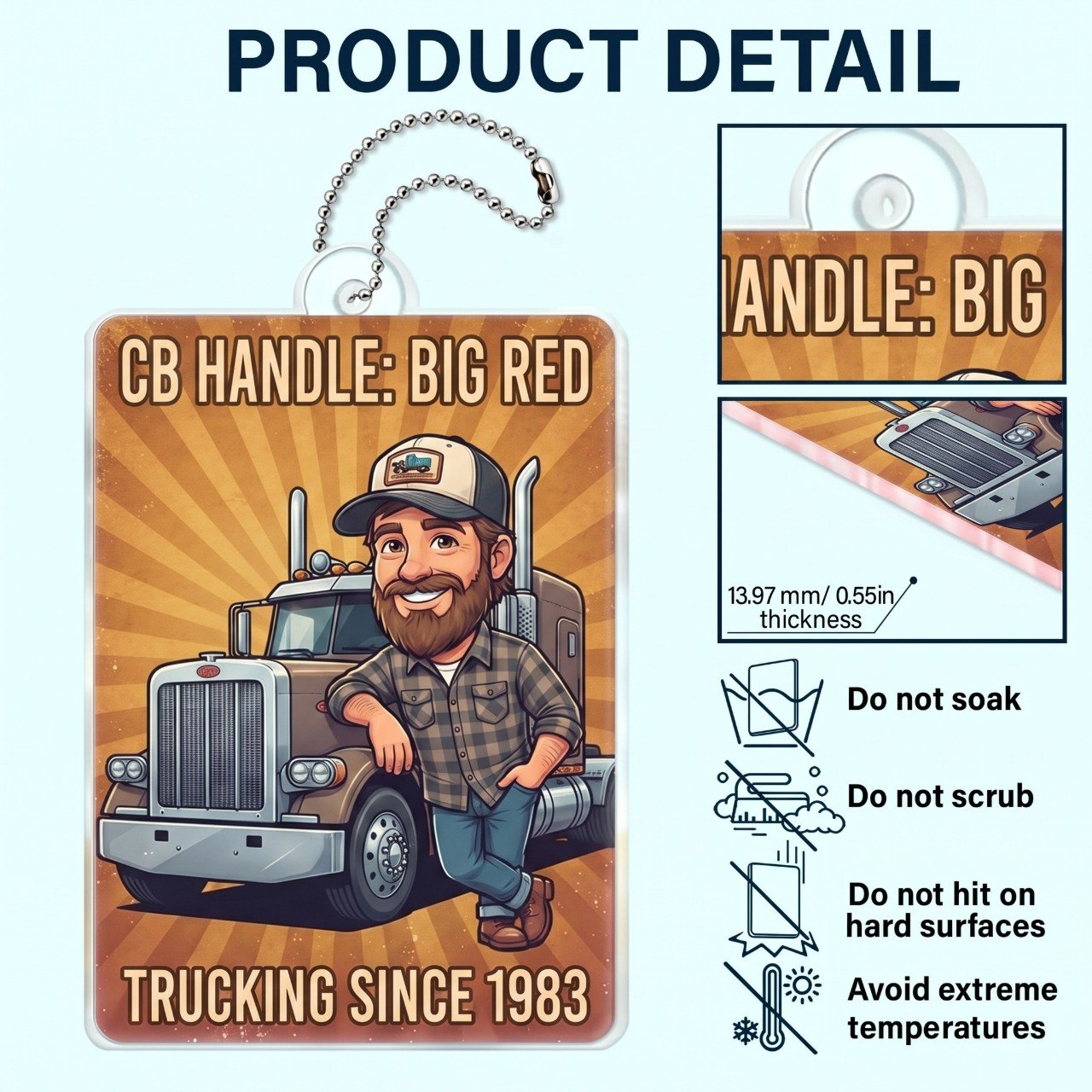 Custom Photo Truck Driver Caricature - Personalized Acrylic Car Hanger