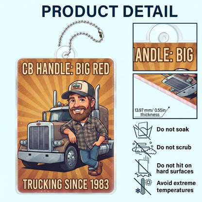 Custom Photo Truck Driver Caricature - Personalized Acrylic Car Hanger