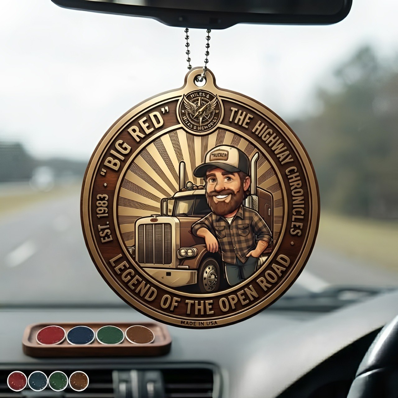 Custom Photo Truck Driver Caricature - Personalized Acrylic Car Hanger