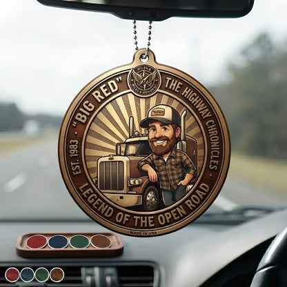 Custom Photo Truck Driver Caricature - Personalized Acrylic Car Hanger