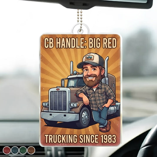 Custom Photo Truck Driver Caricature - Personalized Acrylic Car Hanger