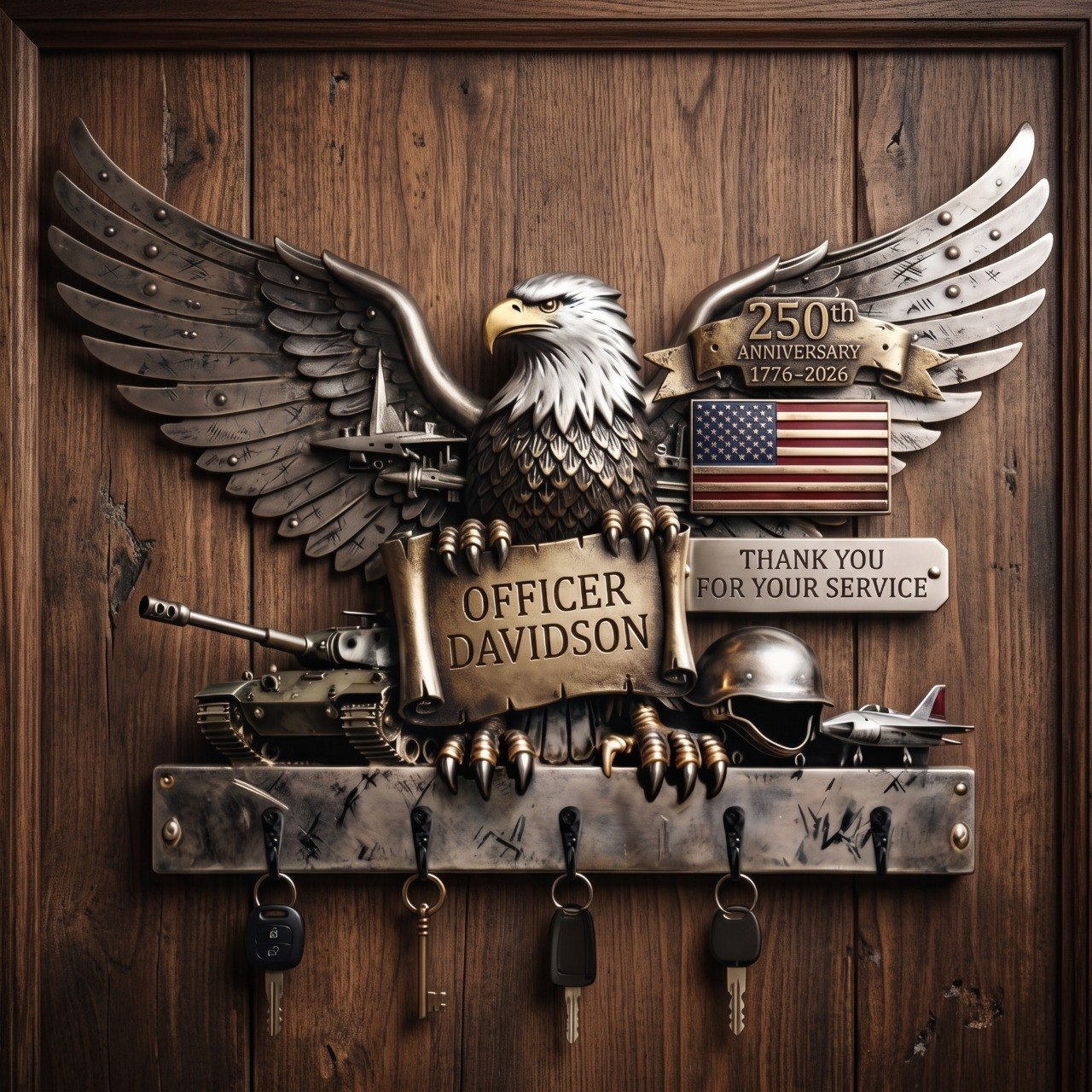 Armed Eagle Key Hanger – Personalized Gift For Veterans & Patriots
