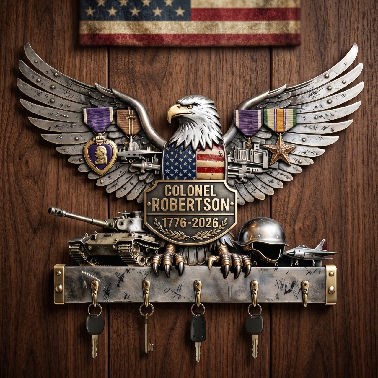 Armed Eagle Key Hanger – Personalized Gift For Veterans & Patriots