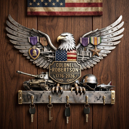 Armed Eagle Key Hanger – Personalized Gift For Veterans & Patriots