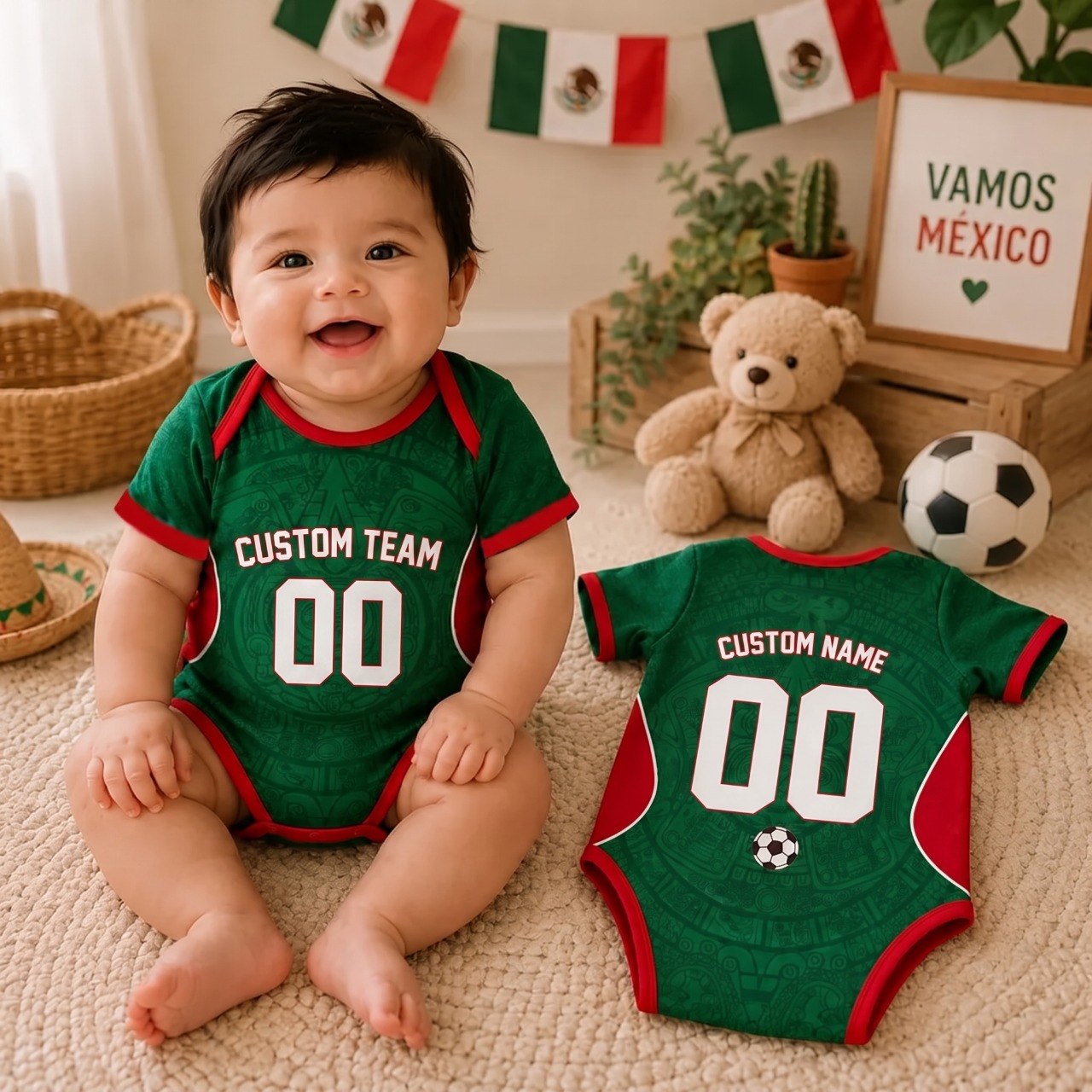 Personalized Southwestern Inspired Soccer Baby Bodysuit – Custom Name & Number Football Outfit