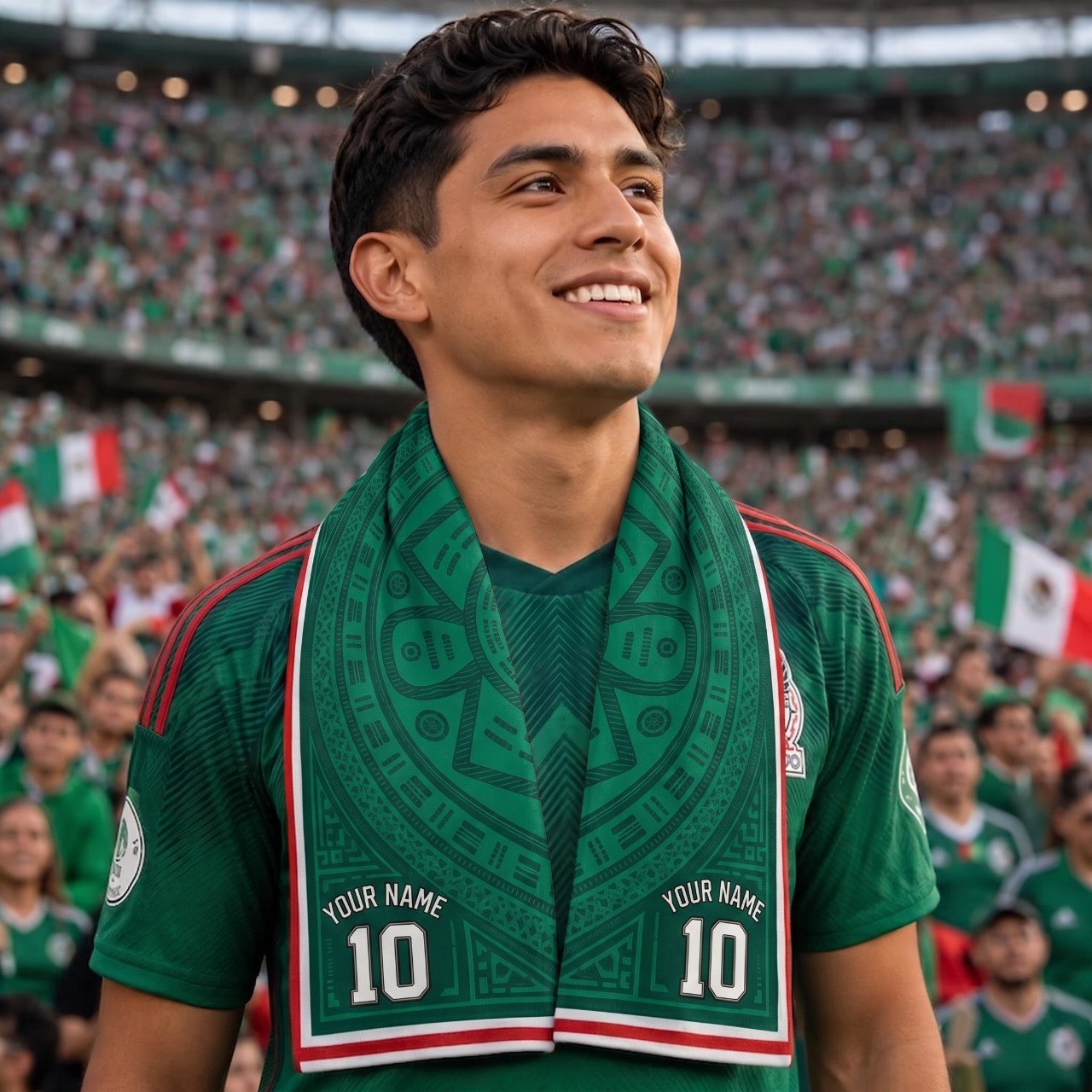 Southwestern Inspired Mexico Soccer Satin Head Scarf – Green Match Day Bandana for Women, Custom Name & Number Football Outfit