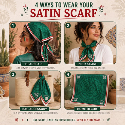 Southwestern Inspired Mexico Soccer Satin Head Scarf – Green Match Day Bandana for Women, Custom Name & Number Football Outfit