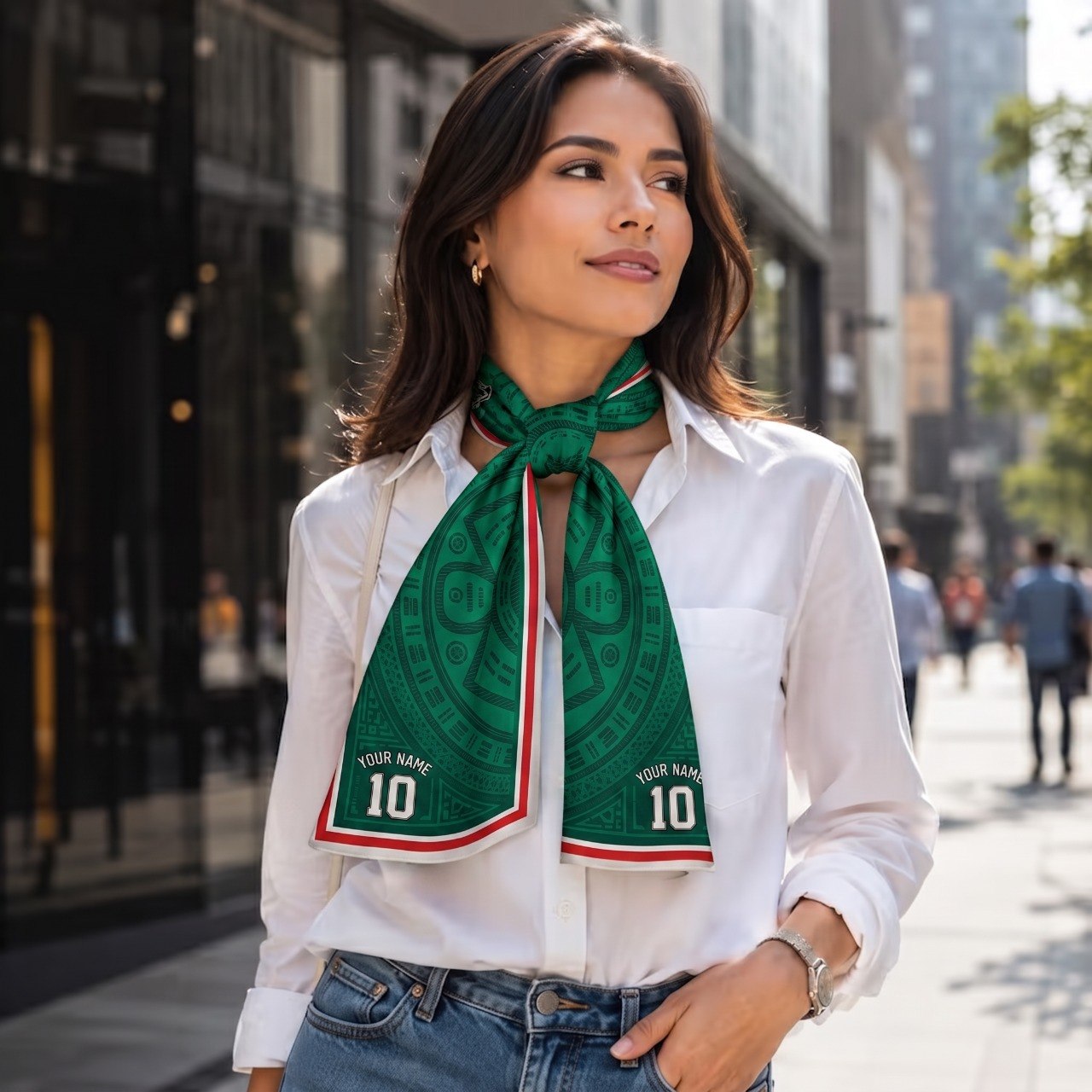 Southwestern Inspired Mexico Soccer Satin Head Scarf – Green Match Day Bandana for Women, Custom Name & Number Football Outfit