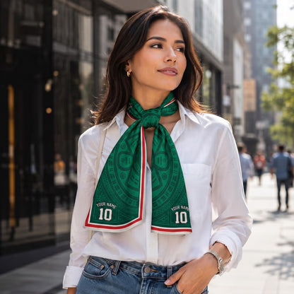 Southwestern Inspired Mexico Soccer Satin Head Scarf – Green Match Day Bandana for Women, Custom Name & Number Football Outfit