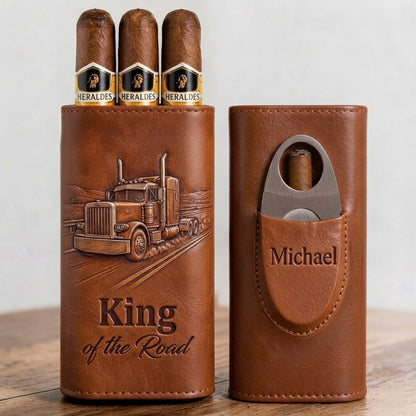 Legend Of The Highway - Personalized Trucker Leather Cigar Humidor Case