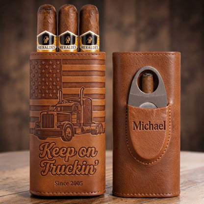 Legend Of The Highway - Personalized Trucker Leather Cigar Humidor Case
