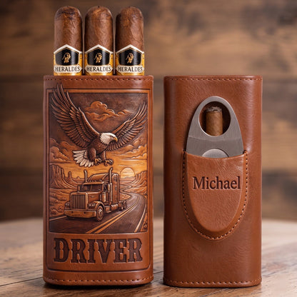 Legend Of The Highway - Personalized Trucker Leather Cigar Humidor Case