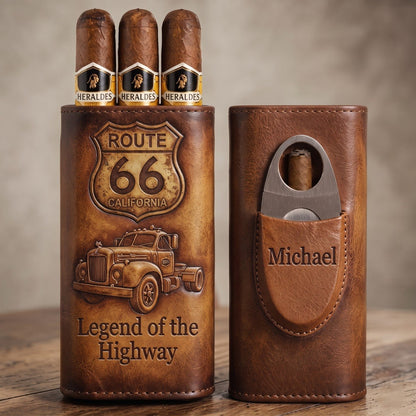 Legend Of The Highway - Personalized Trucker Leather Cigar Humidor Case