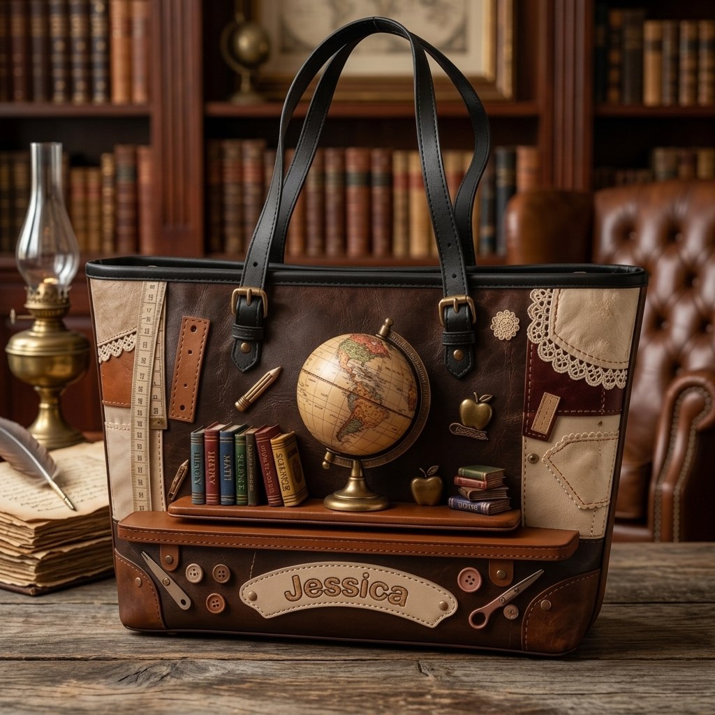 Teaching With Heart - Personalized Teacher Leather Bag