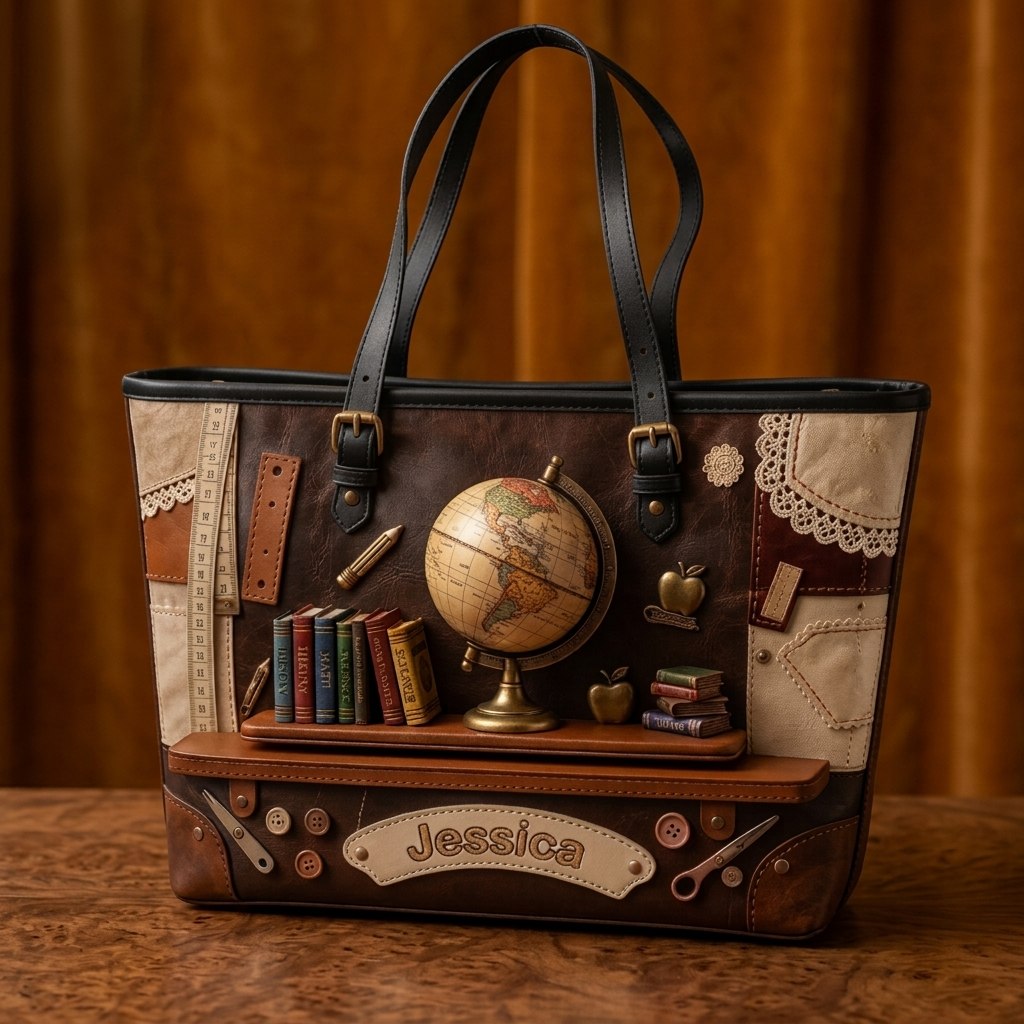 Teaching With Heart - Personalized Teacher Leather Bag