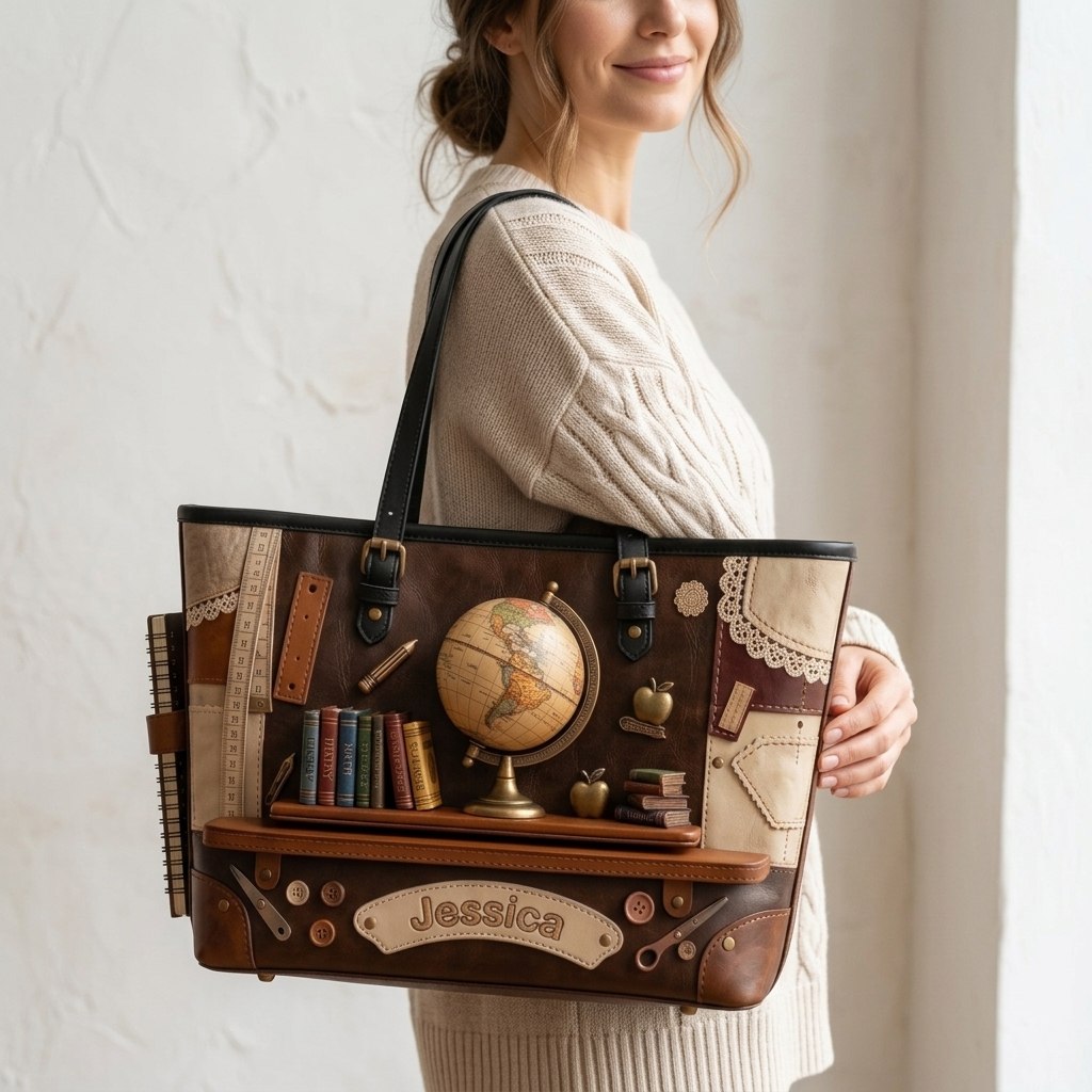 Teaching With Heart - Personalized Teacher Leather Bag